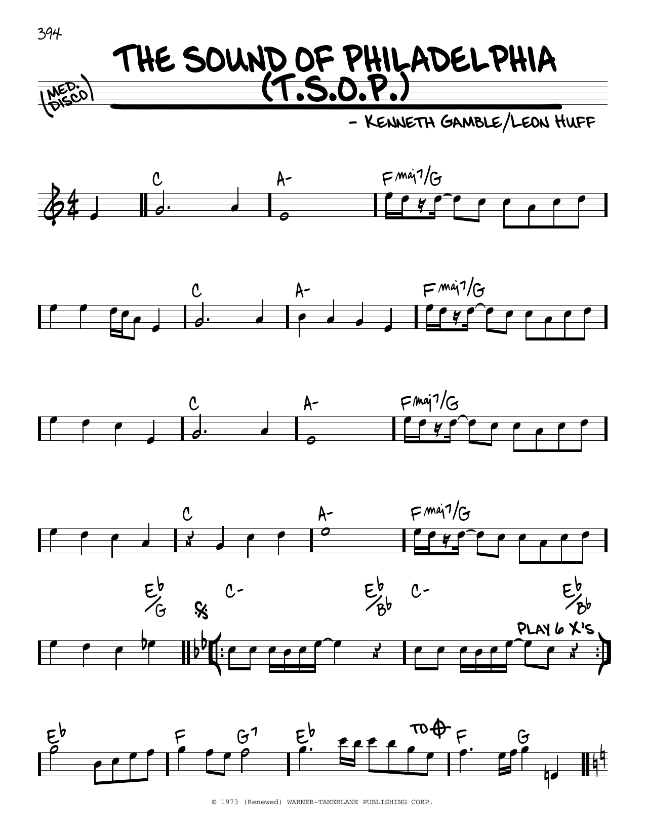 Download Kenneth Gamble The Sound Of Philadelphia (T.S.O.P.) Sheet Music and learn how to play Real Book – Melody & Chords PDF digital score in minutes