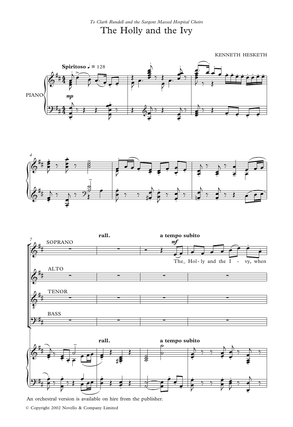 Download Kenneth Hesketh The Holly And The Ivy Sheet Music and learn how to play Choir PDF digital score in minutes