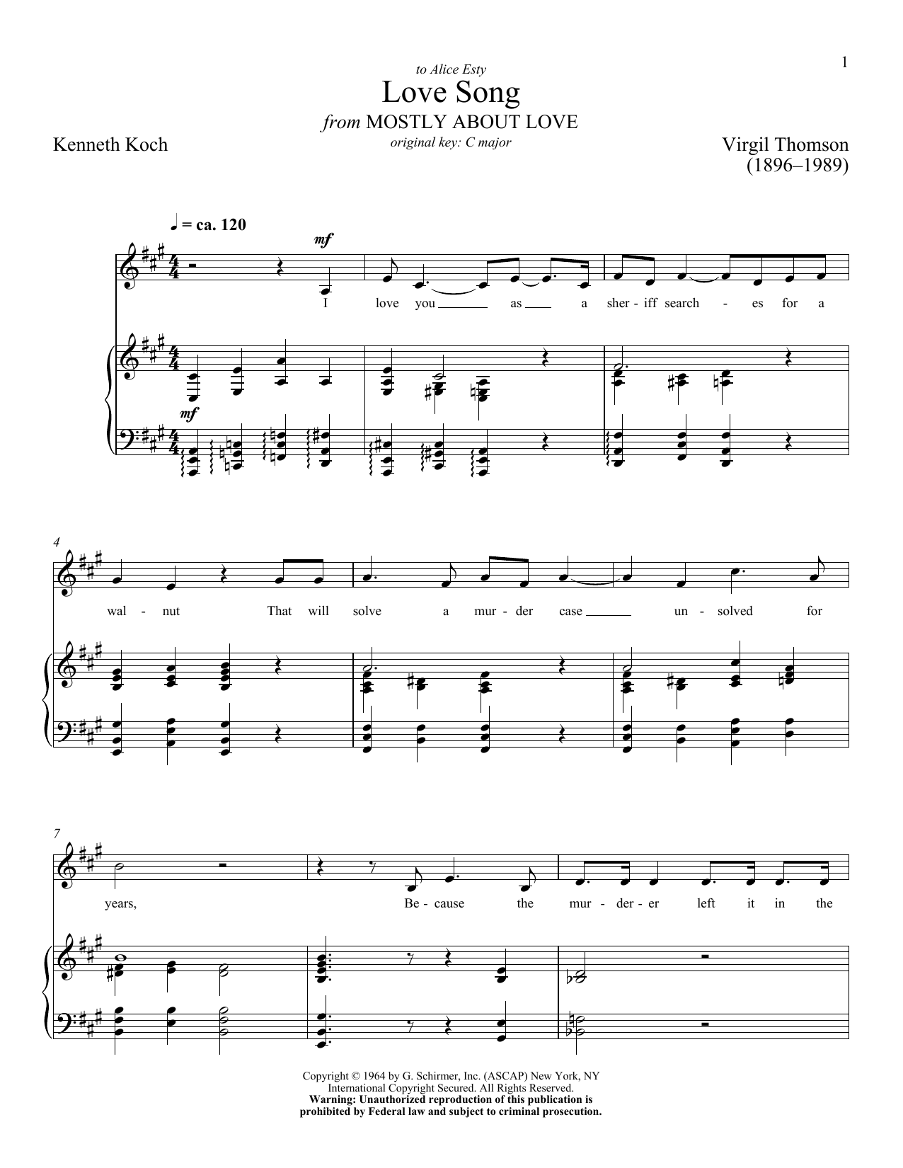 Download Virgil Thomson Love Song Sheet Music and learn how to play Piano & Vocal PDF digital score in minutes