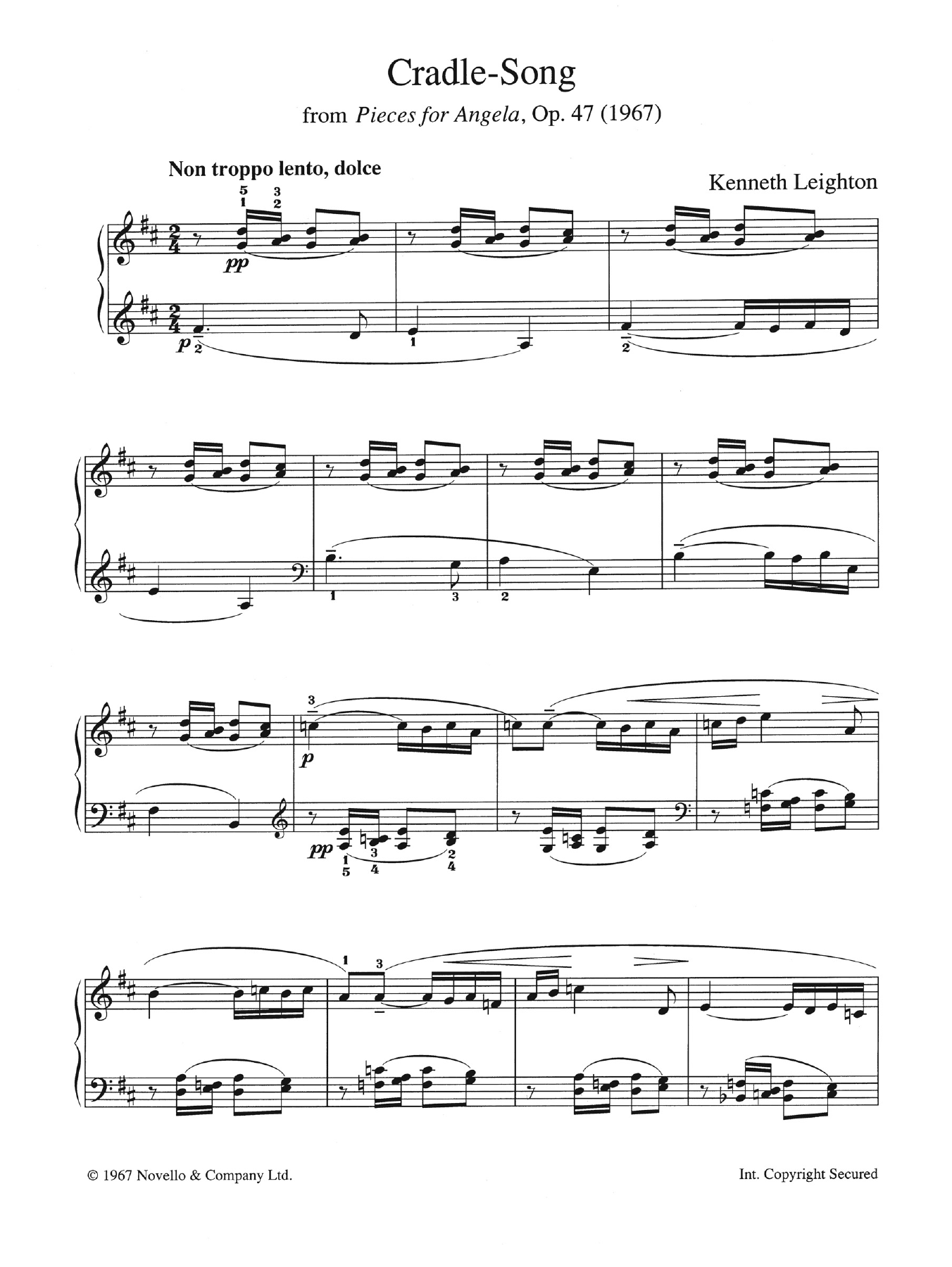Download Kenneth Leighton Cradle Song (from Pieces For Angela, Opus 47) Sheet Music and learn how to play Piano PDF digital score in minutes