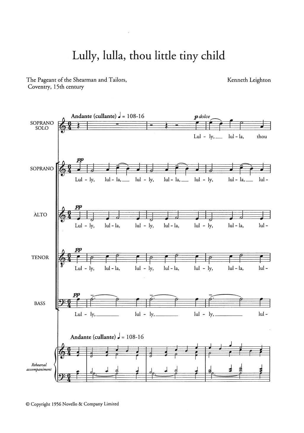 Download Kenneth Leighton Lully, Lulla, Thou Little Tiny Child Sheet Music and learn how to play Choir PDF digital score in minutes