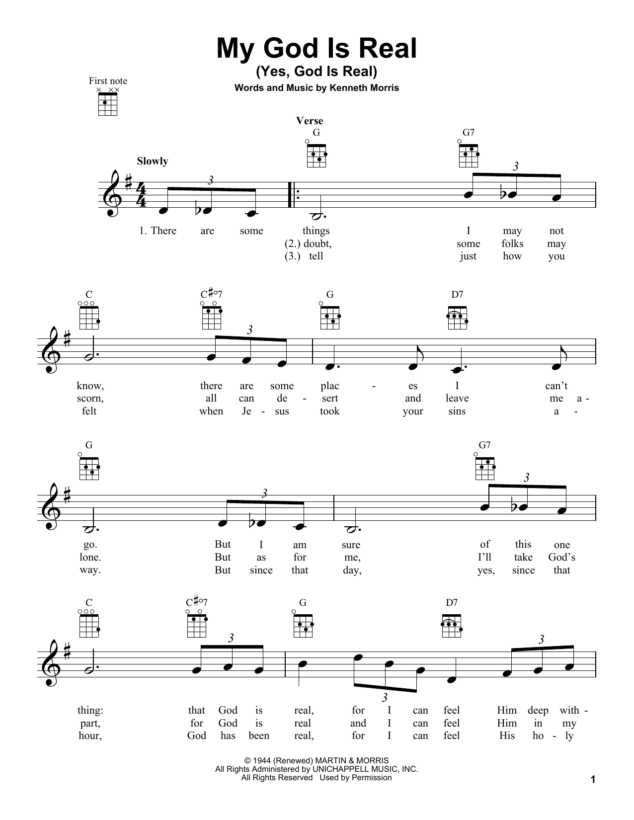 Download Kenneth Morris My God Is Real (Yes, God Is Real) Sheet Music and learn how to play Easy Guitar PDF digital score in minutes