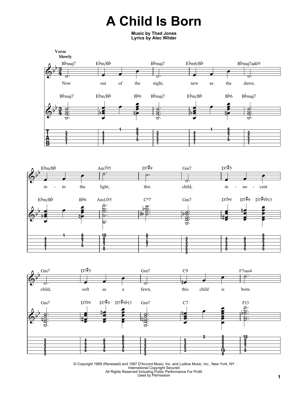 Download Kenny Burrell A Child Is Born Sheet Music and learn how to play Easy Guitar Tab PDF digital score in minutes