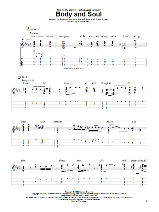 Download Kenny Burrell Body And Soul Sheet Music and learn how to play Guitar Tab PDF digital score in minutes