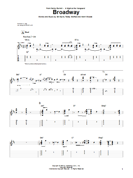 Download Kenny Burrell Broadway Sheet Music and learn how to play Guitar Tab PDF digital score in minutes