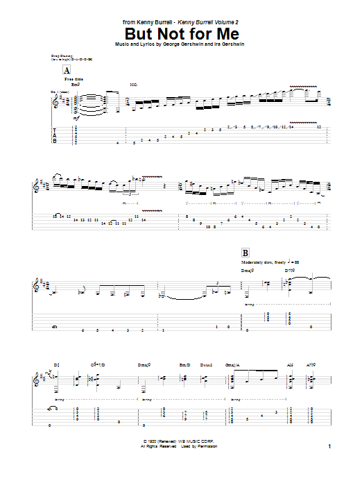 Download Kenny Burrell But Not For Me Sheet Music and learn how to play Guitar Tab PDF digital score in minutes