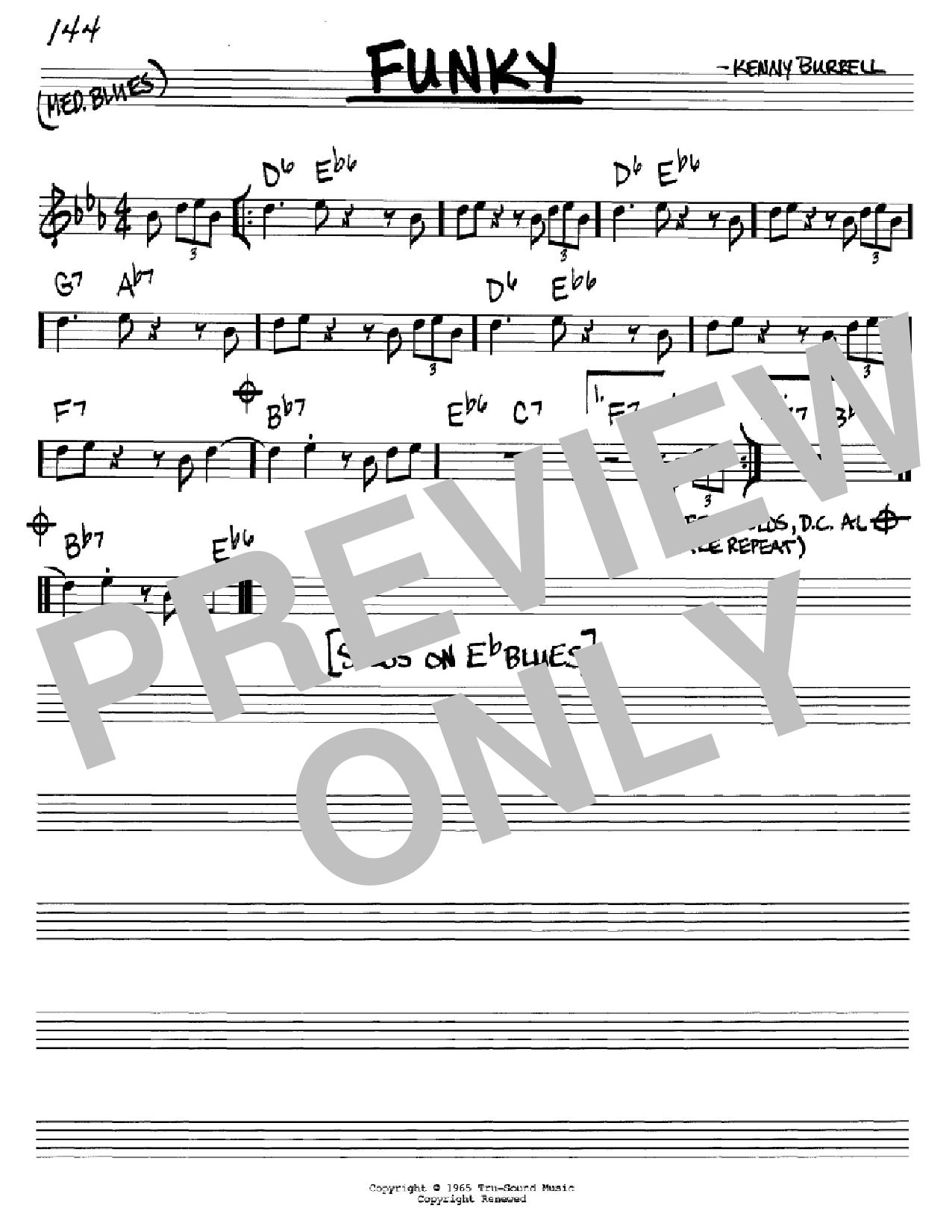 Download Kenny Burrell Funky Sheet Music and learn how to play Real Book - Melody & Chords - C Instruments PDF digital score in minutes