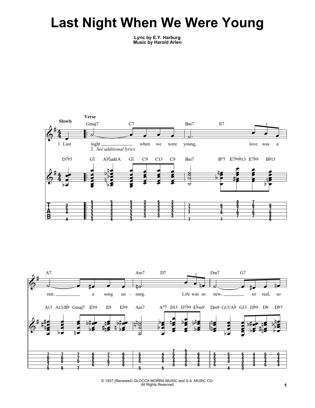 Download Kenny Burrell Last Night When We Were Young Sheet Music and learn how to play Easy Guitar Tab PDF digital score in minutes