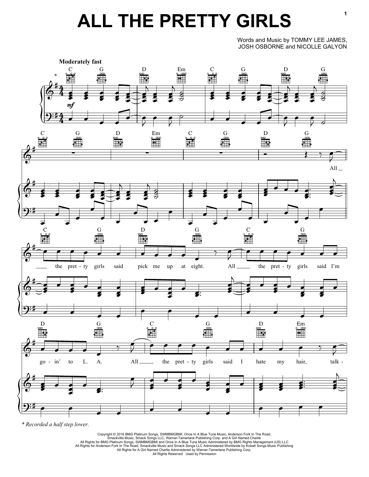 Download Kenny Chesney All The Pretty Girls Sheet Music and learn how to play Piano, Vocal & Guitar (Right-Hand Melody) PDF digital score in minutes