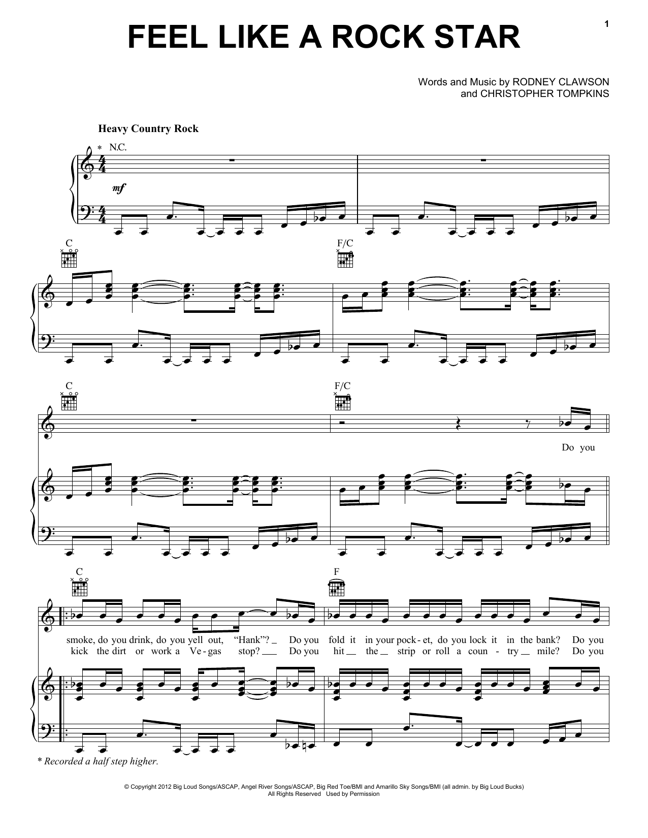 Download Kenny Chesney and Tim McGraw Feel Like A Rock Star Sheet Music and learn how to play Piano, Vocal & Guitar Chords (Right-Hand Melody) PDF digital score in minutes