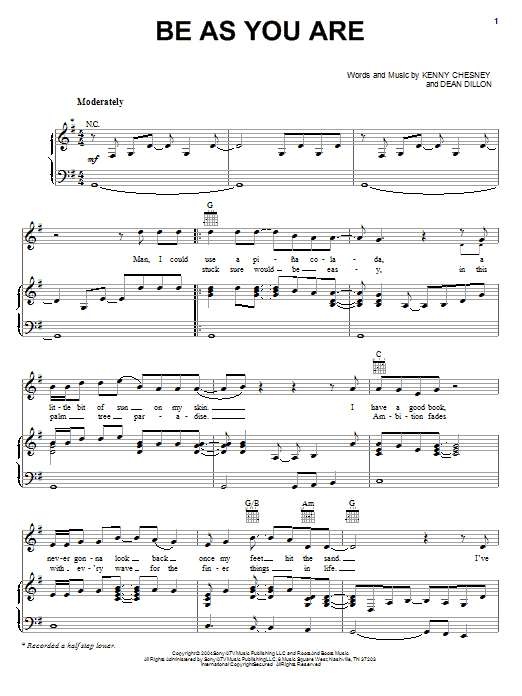 Download Kenny Chesney Be As You Are Sheet Music and learn how to play Piano, Vocal & Guitar (Right-Hand Melody) PDF digital score in minutes