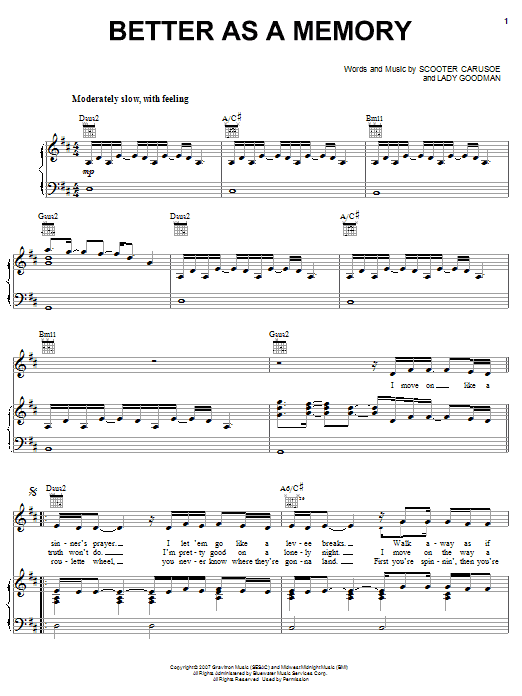 Download Kenny Chesney Better As A Memory Sheet Music and learn how to play Piano, Vocal & Guitar (Right-Hand Melody) PDF digital score in minutes