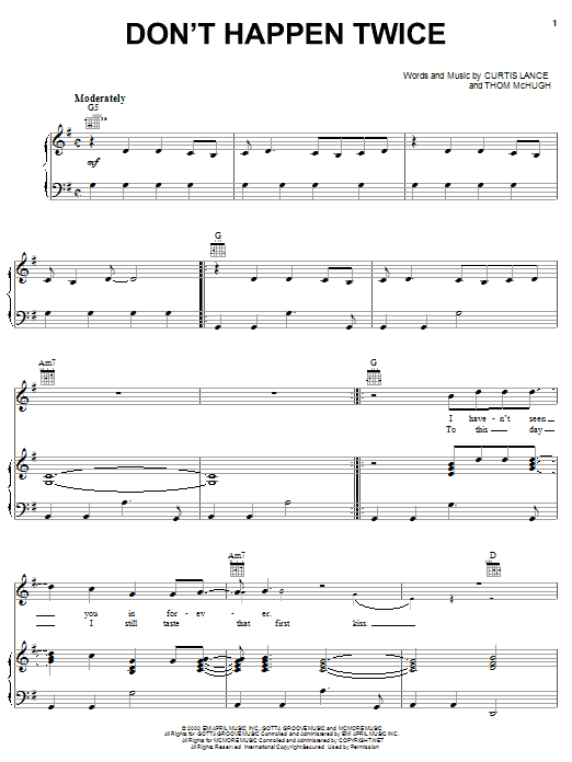 Download Kenny Chesney Don't Happen Twice Sheet Music and learn how to play Piano, Vocal & Guitar (Right-Hand Melody) PDF digital score in minutes