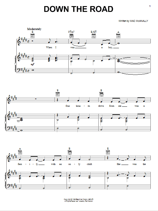 Download Kenny Chesney Down The Road Sheet Music and learn how to play Piano, Vocal & Guitar (Right-Hand Melody) PDF digital score in minutes