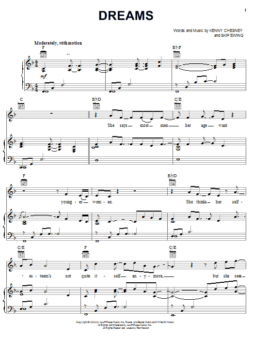 Download Kenny Chesney Dreams Sheet Music and learn how to play Piano, Vocal & Guitar (Right-Hand Melody) PDF digital score in minutes