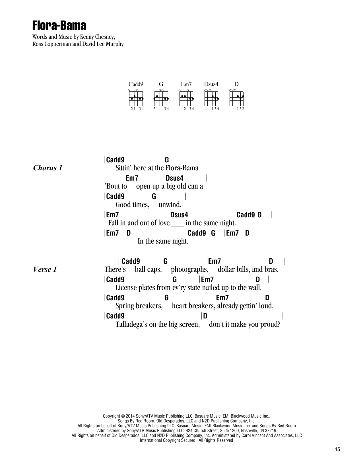 Download Kenny Chesney Flora-Bama Sheet Music and learn how to play Lyrics & Chords PDF digital score in minutes