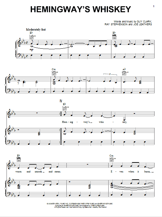 Download Kenny Chesney Hemingway's Whiskey Sheet Music and learn how to play Piano, Vocal & Guitar (Right-Hand Melody) PDF digital score in minutes