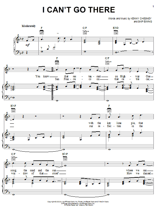 Download Kenny Chesney I Can't Go There Sheet Music and learn how to play Piano, Vocal & Guitar (Right-Hand Melody) PDF digital score in minutes