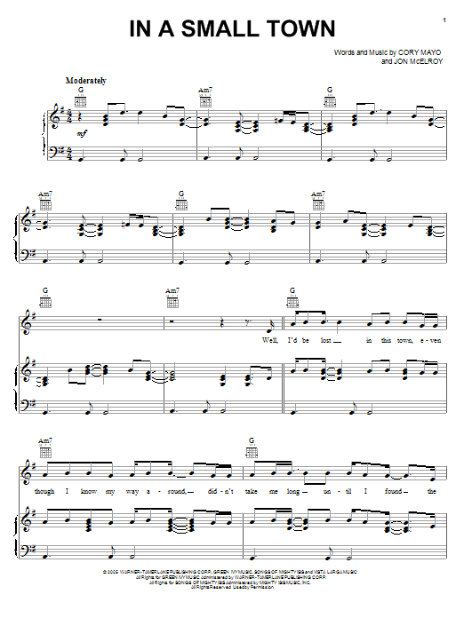 Download Kenny Chesney In A Small Town Sheet Music and learn how to play Piano, Vocal & Guitar (Right-Hand Melody) PDF digital score in minutes