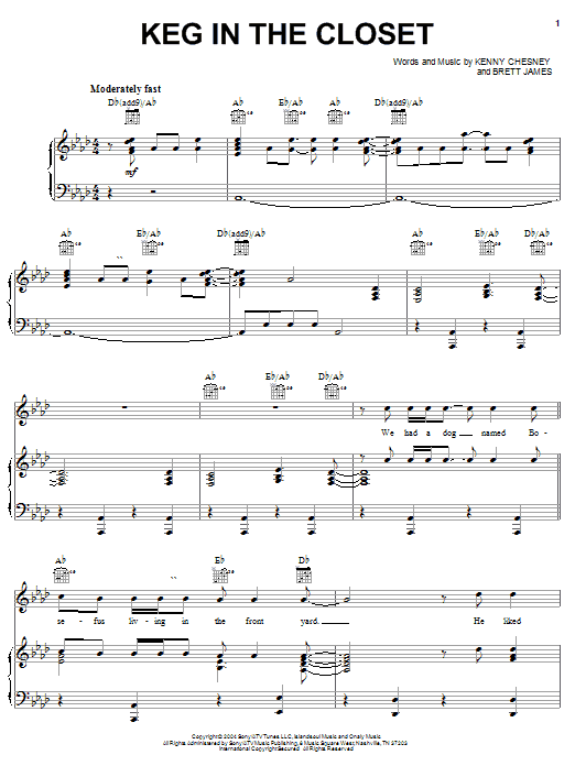 Download Kenny Chesney Keg In The Closet Sheet Music and learn how to play Piano, Vocal & Guitar (Right-Hand Melody) PDF digital score in minutes