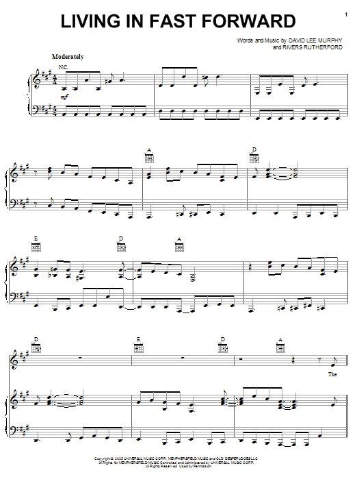 Download Kenny Chesney Living In Fast Forward Sheet Music and learn how to play Piano, Vocal & Guitar (Right-Hand Melody) PDF digital score in minutes