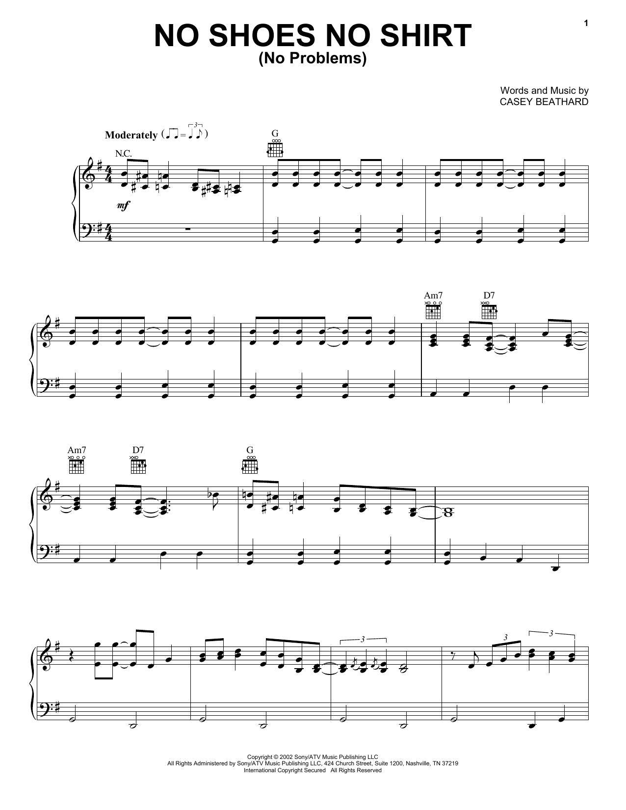 Download Kenny Chesney No Shoes No Shirt (No Problems) Sheet Music and learn how to play Lyrics & Chords PDF digital score in minutes