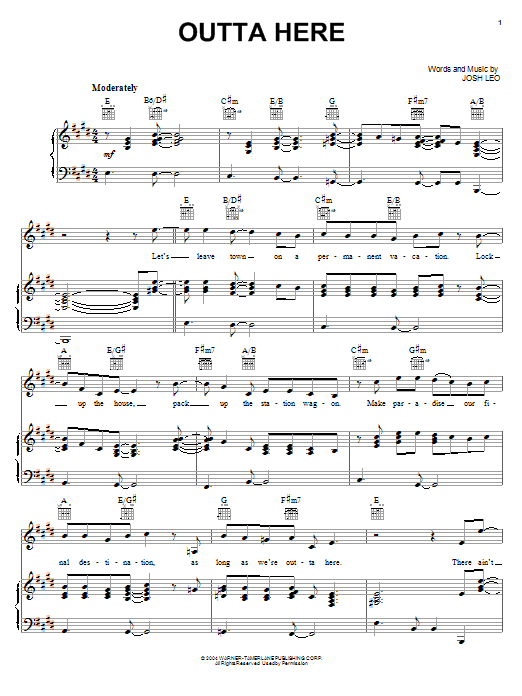 Download Kenny Chesney Outta Here Sheet Music and learn how to play Piano, Vocal & Guitar (Right-Hand Melody) PDF digital score in minutes