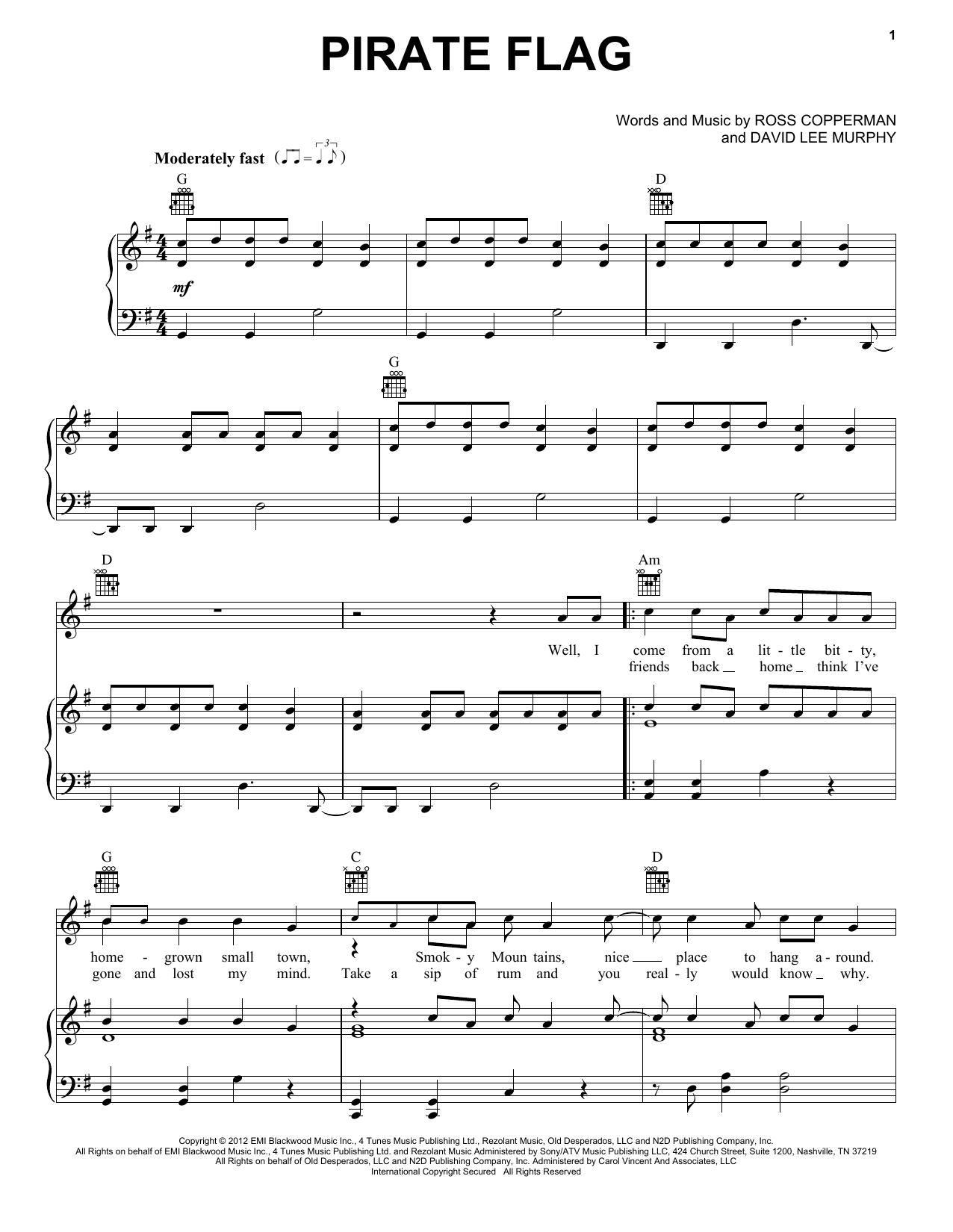 Download Kenny Chesney Pirate Flag Sheet Music and learn how to play Lyrics & Chords PDF digital score in minutes