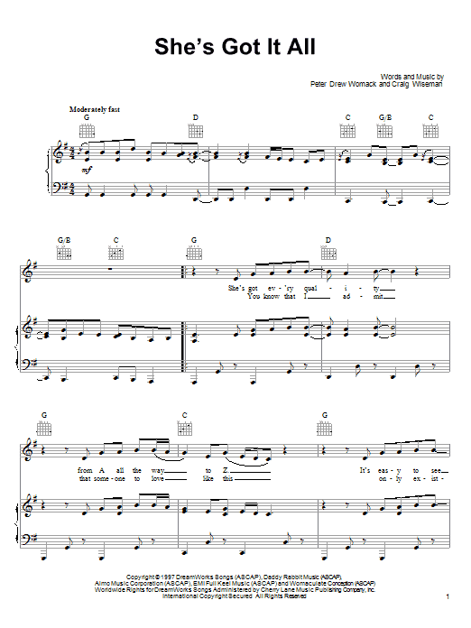 Download Kenny Chesney She's Got It All Sheet Music and learn how to play Piano, Vocal & Guitar (Right-Hand Melody) PDF digital score in minutes