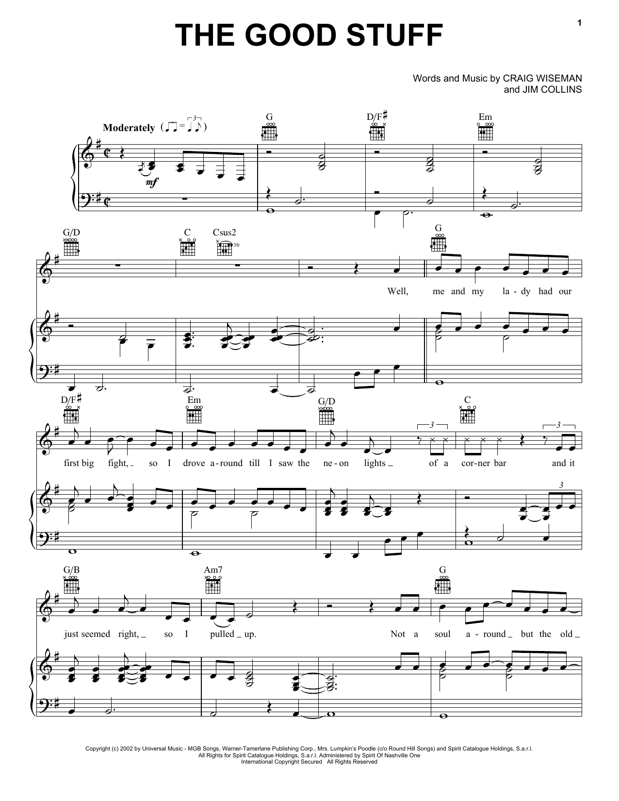 Download Kenny Chesney The Good Stuff Sheet Music and learn how to play Piano, Vocal & Guitar (Right-Hand Melody) PDF digital score in minutes