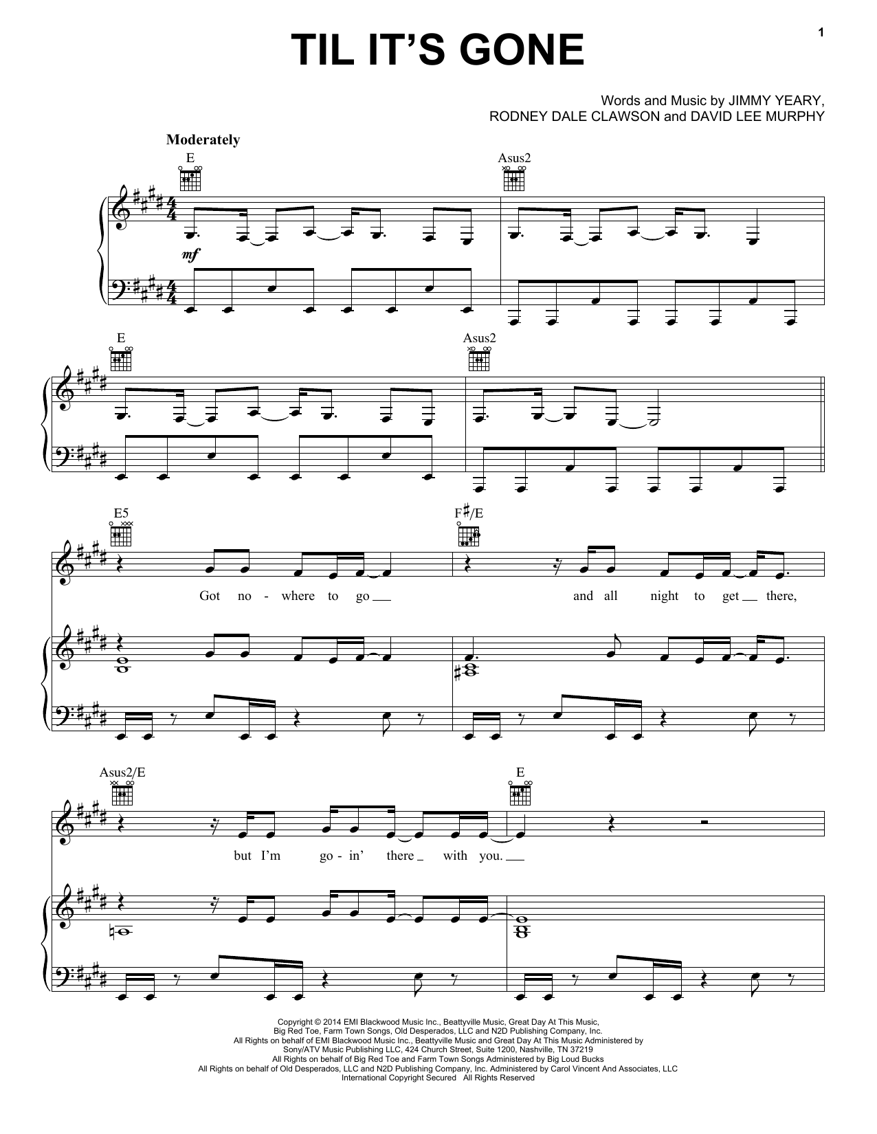 Download Kenny Chesney Til It's Gone Sheet Music and learn how to play Piano, Vocal & Guitar (Right-Hand Melody) PDF digital score in minutes