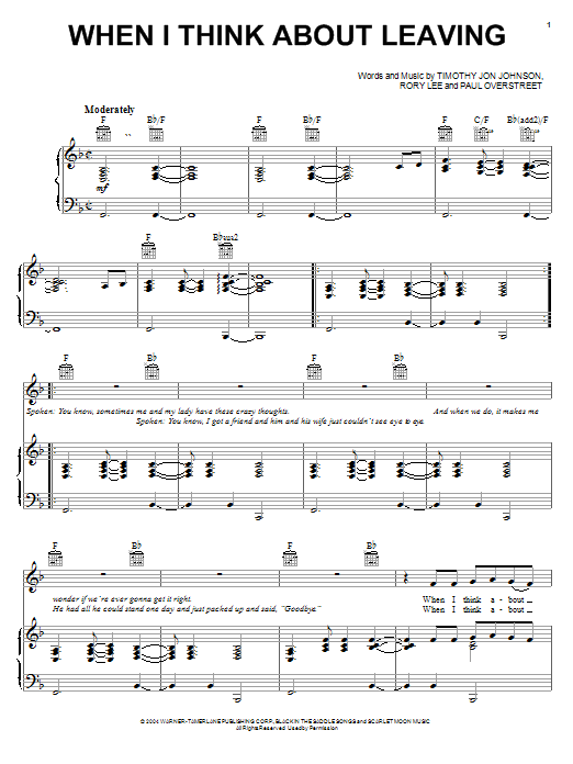 Download Kenny Chesney When I Think About Leaving Sheet Music and learn how to play Piano, Vocal & Guitar (Right-Hand Melody) PDF digital score in minutes
