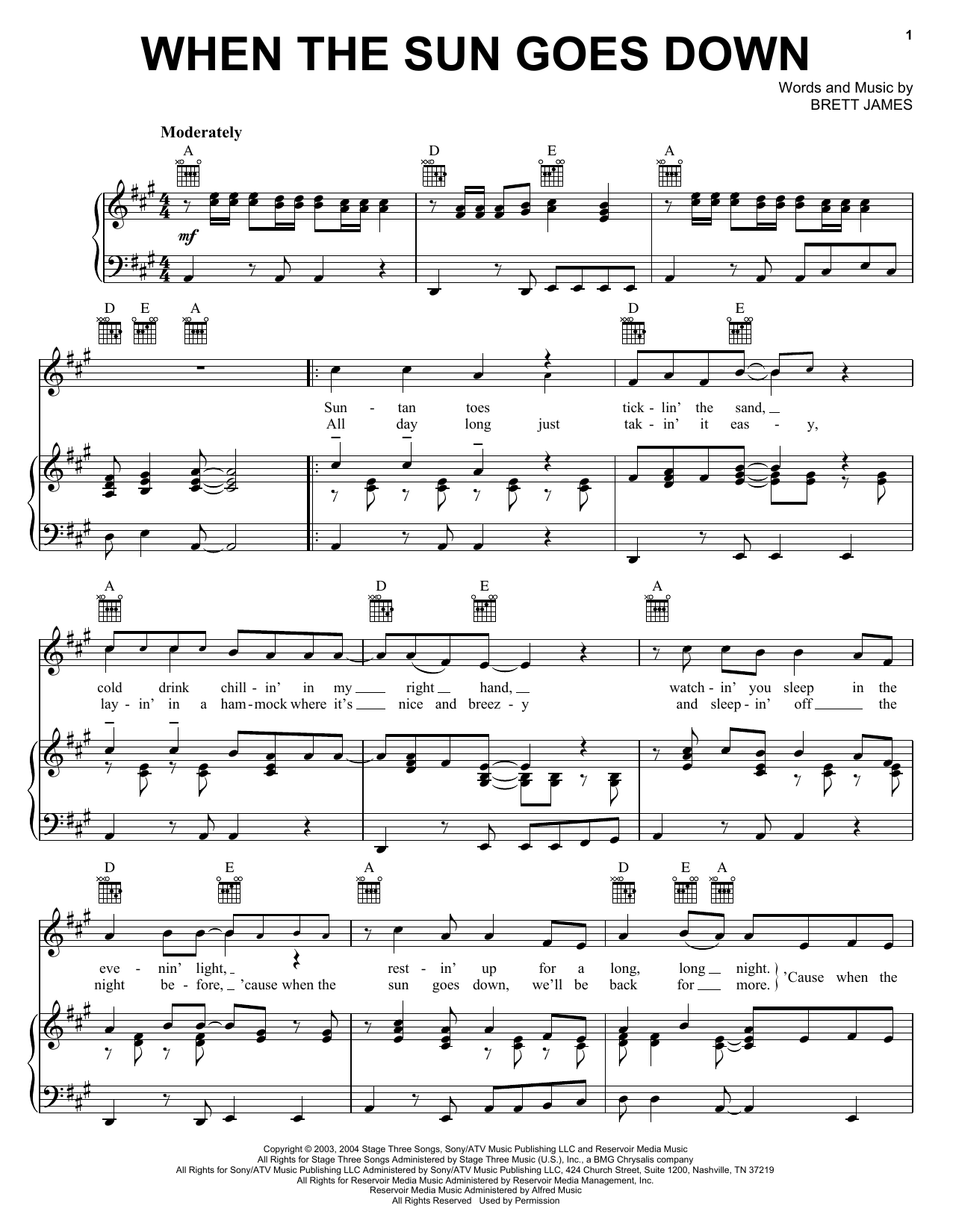 Download Kenny Chesney When The Sun Goes Down Sheet Music and learn how to play Piano, Vocal & Guitar (Right-Hand Melody) PDF digital score in minutes