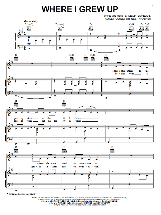 Download Kenny Chesney Where I Grew Up Sheet Music and learn how to play Piano, Vocal & Guitar (Right-Hand Melody) PDF digital score in minutes