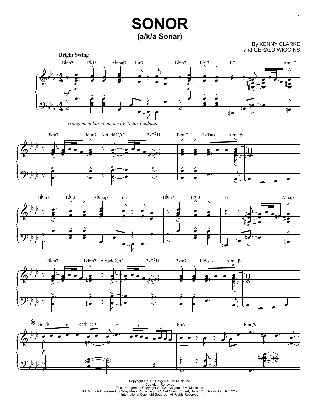 Download Kenny Clarke Sonor [Jazz version] (arr. Brent Edstrom) Sheet Music and learn how to play Piano Solo PDF digital score in minutes