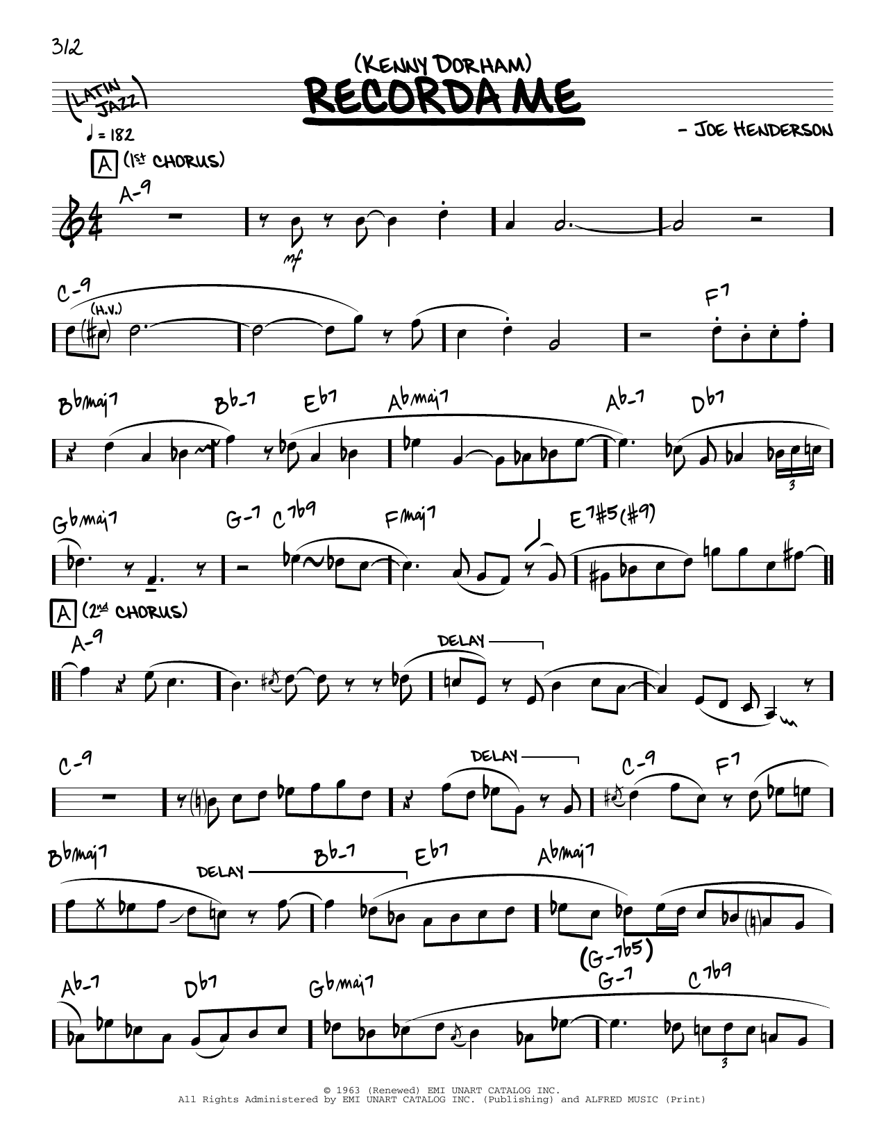 Download Kenny Dorham Recorda Me (solo only) Sheet Music and learn how to play Real Book – Melody & Chords PDF digital score in minutes