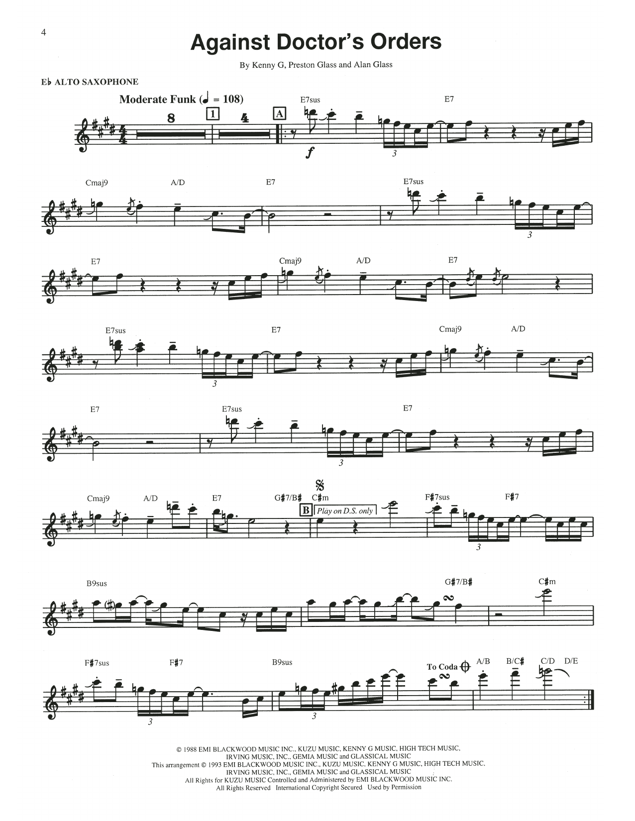 Download Kenny G Against Doctor's Orders Sheet Music and learn how to play Alto Sax Transcription PDF digital score in minutes