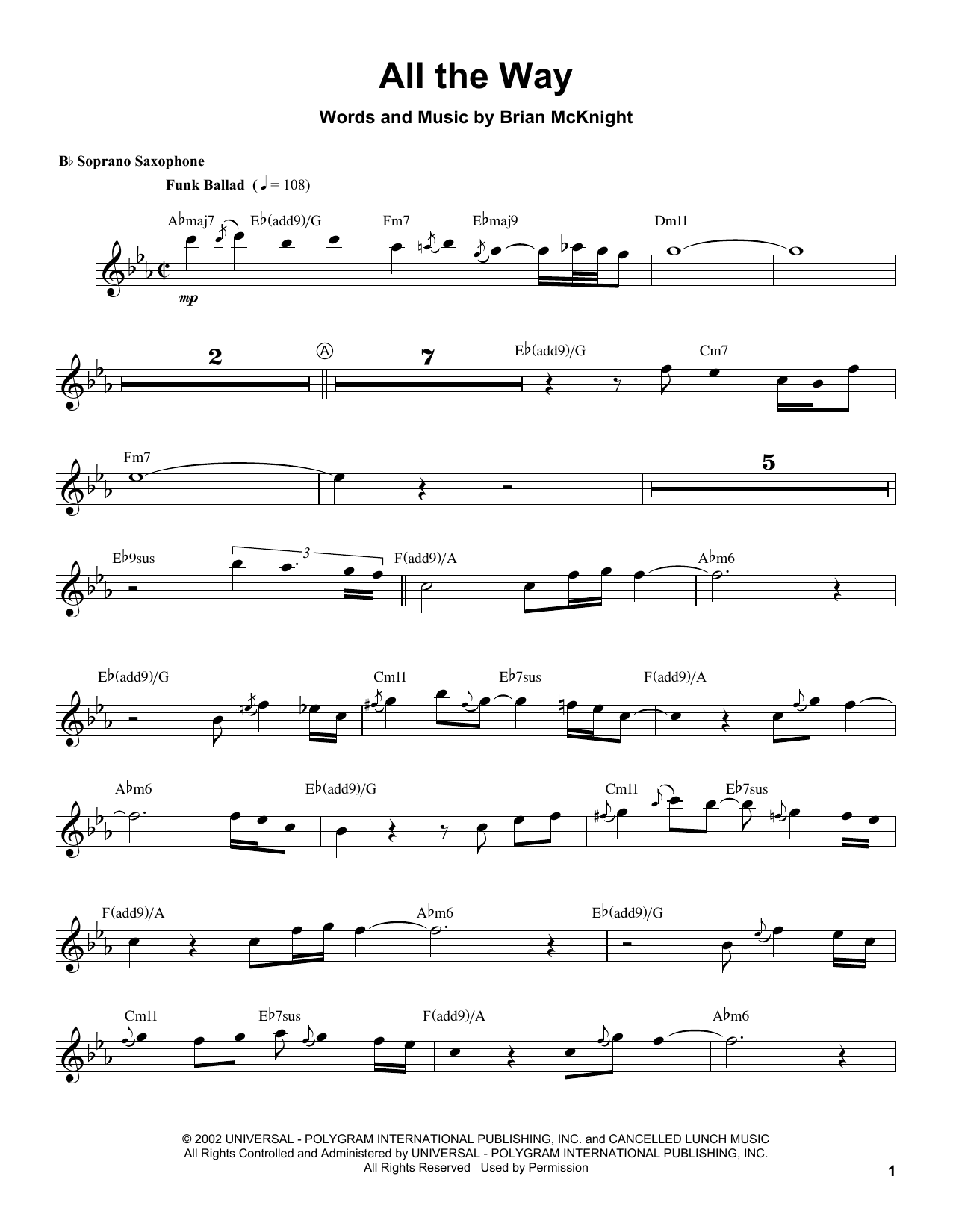 Download Kenny G All The Way Sheet Music and learn how to play Soprano Sax Transcription PDF digital score in minutes