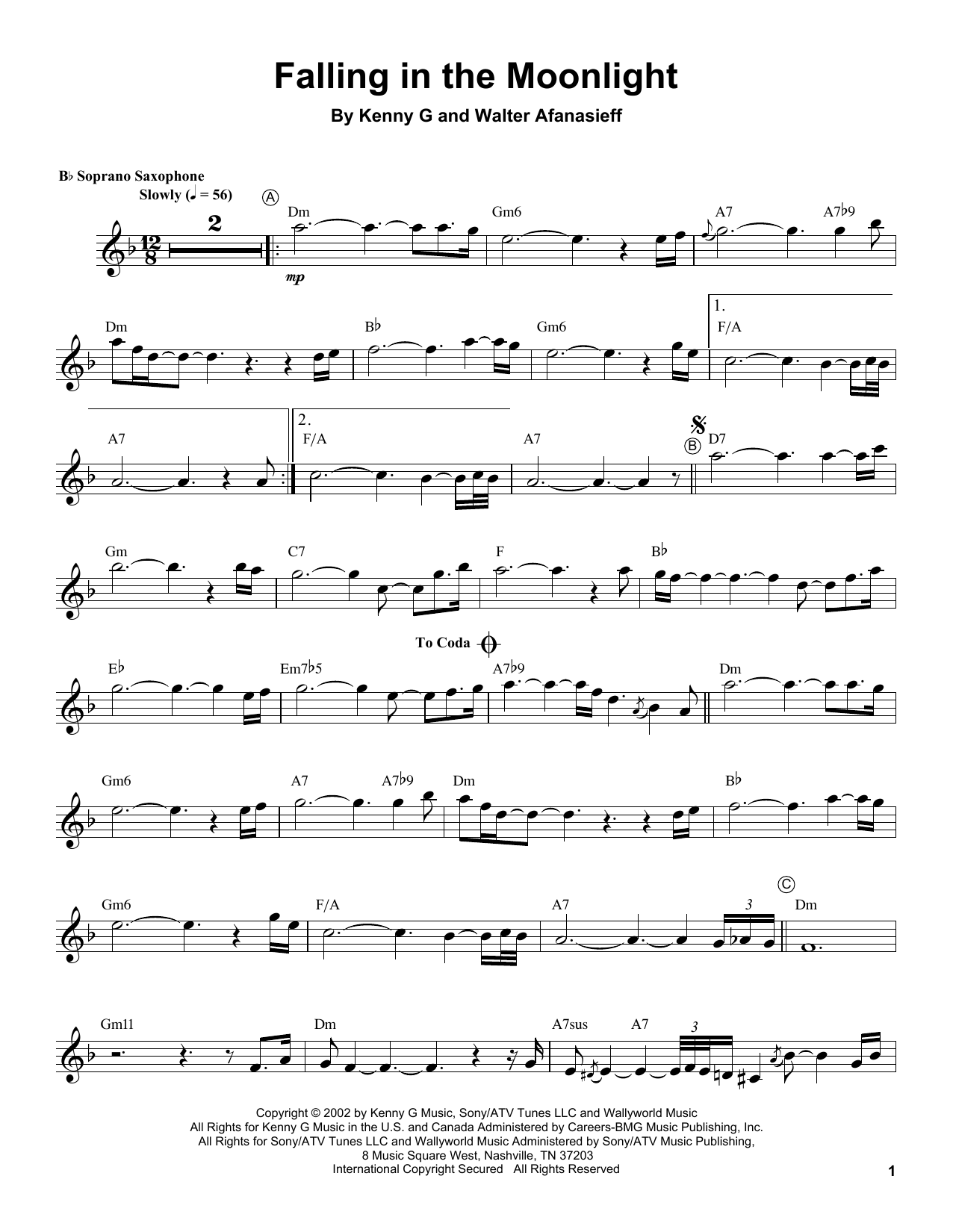 Download Kenny G Falling In The Moonlight Sheet Music and learn how to play Soprano Sax Transcription PDF digital score in minutes