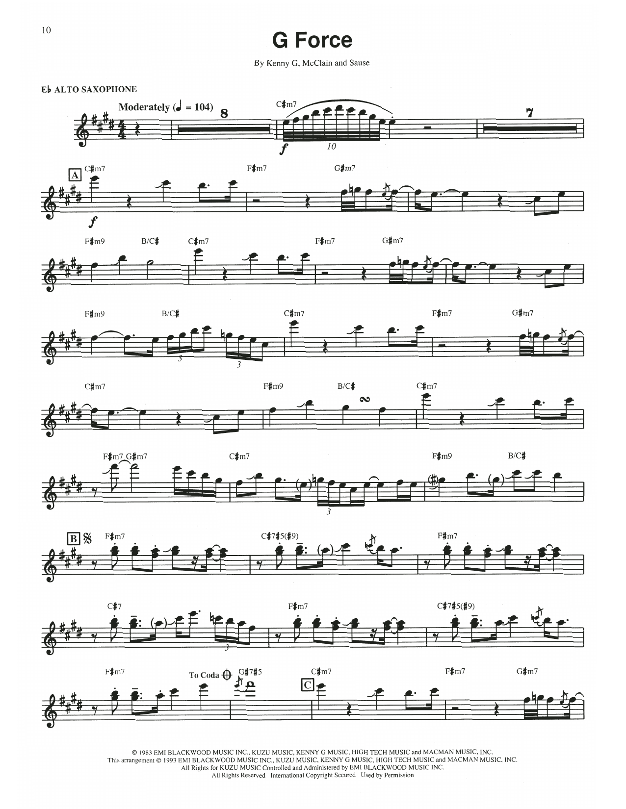 Download Kenny G G Force Sheet Music and learn how to play Alto Sax Transcription PDF digital score in minutes