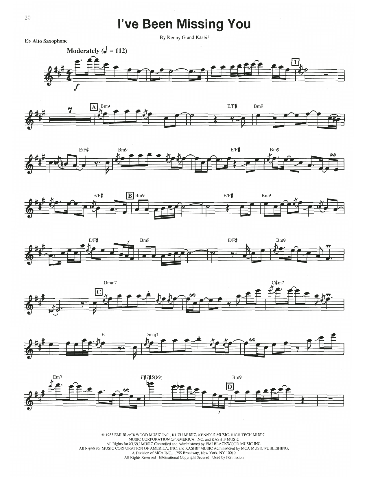 Download Kenny G I've Been Missing You Sheet Music and learn how to play Alto Sax Transcription PDF digital score in minutes