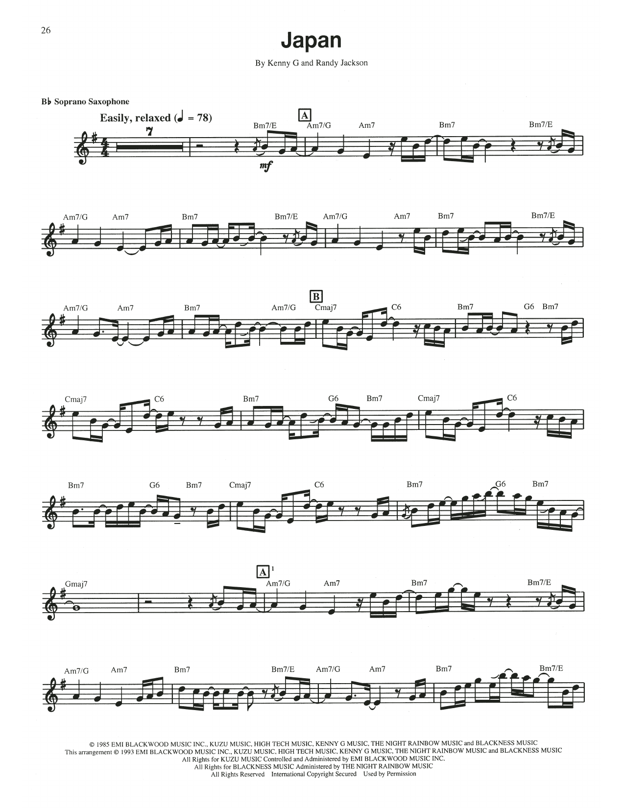 Download Kenny G Japan Sheet Music and learn how to play Soprano Sax Transcription PDF digital score in minutes