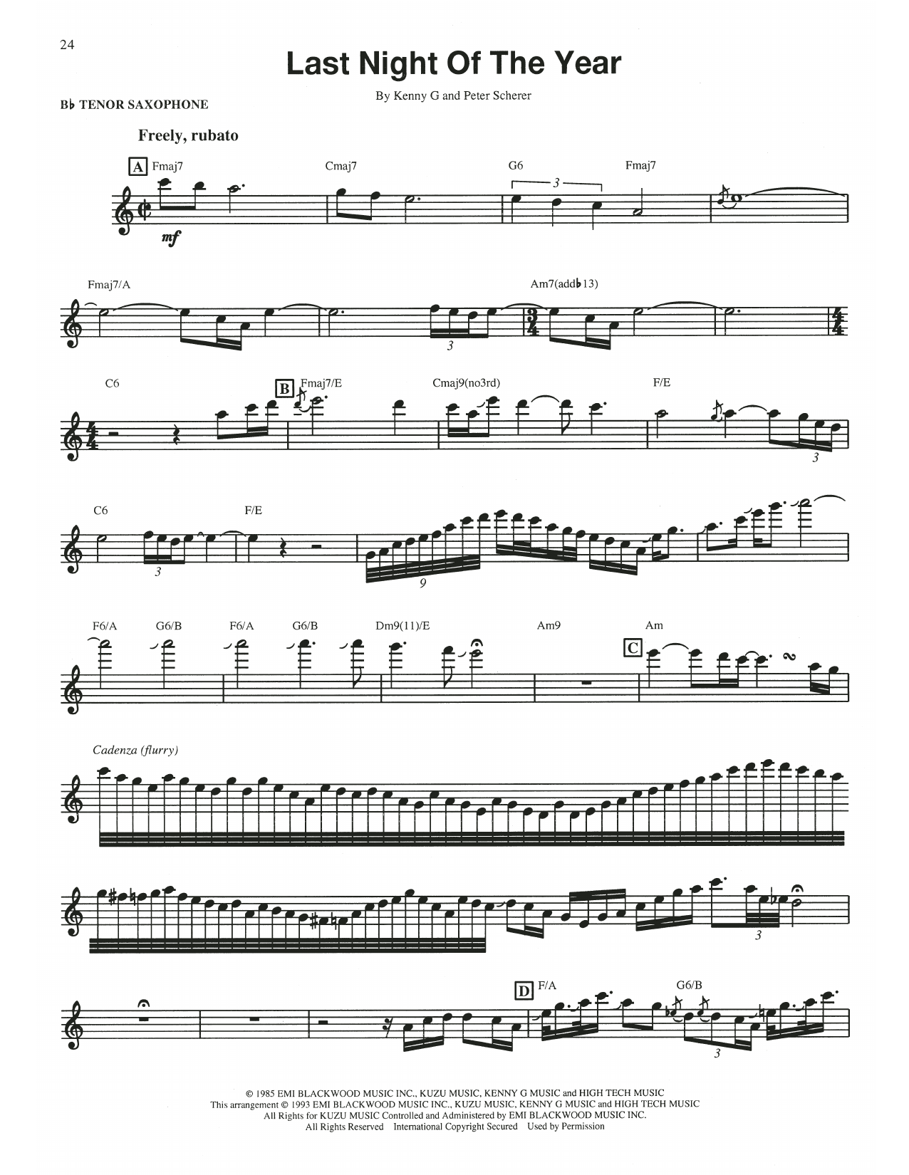 Download Kenny G Last Night Of The Year Sheet Music and learn how to play Tenor Sax Transcription PDF digital score in minutes