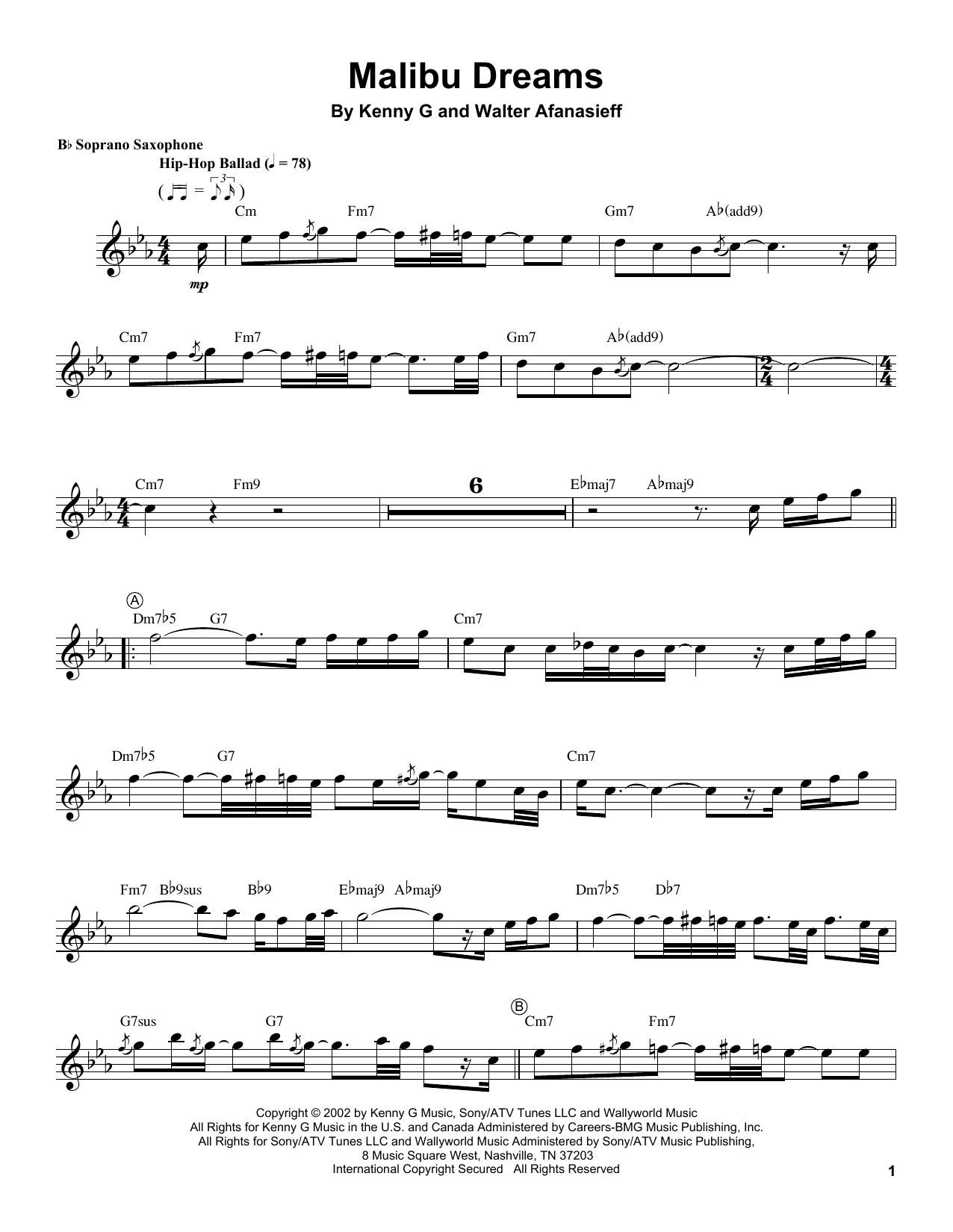 Download Kenny G Malibu Dreams Sheet Music and learn how to play Soprano Sax Transcription PDF digital score in minutes