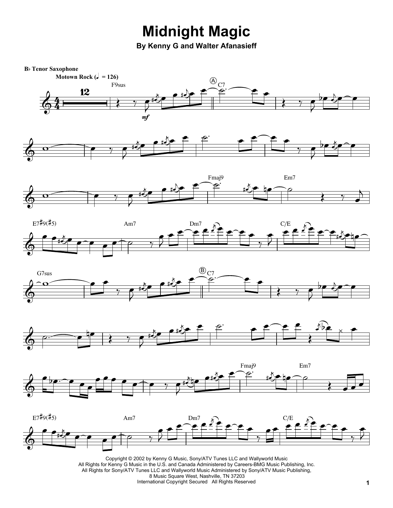 Download Kenny G Midnight Magic Sheet Music and learn how to play Tenor Sax Transcription PDF digital score in minutes