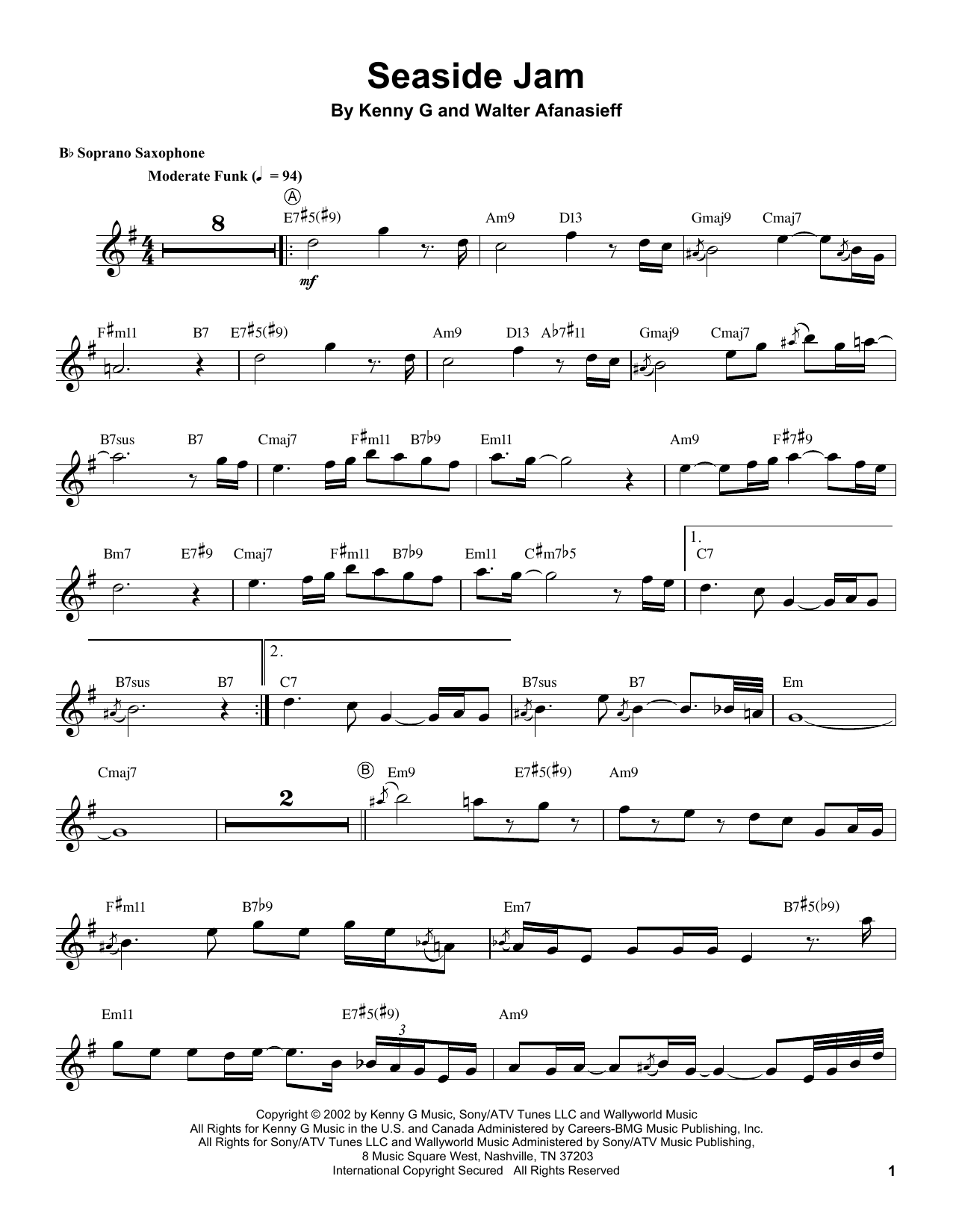 Download Kenny G Seaside Jam Sheet Music and learn how to play Soprano Sax Transcription PDF digital score in minutes
