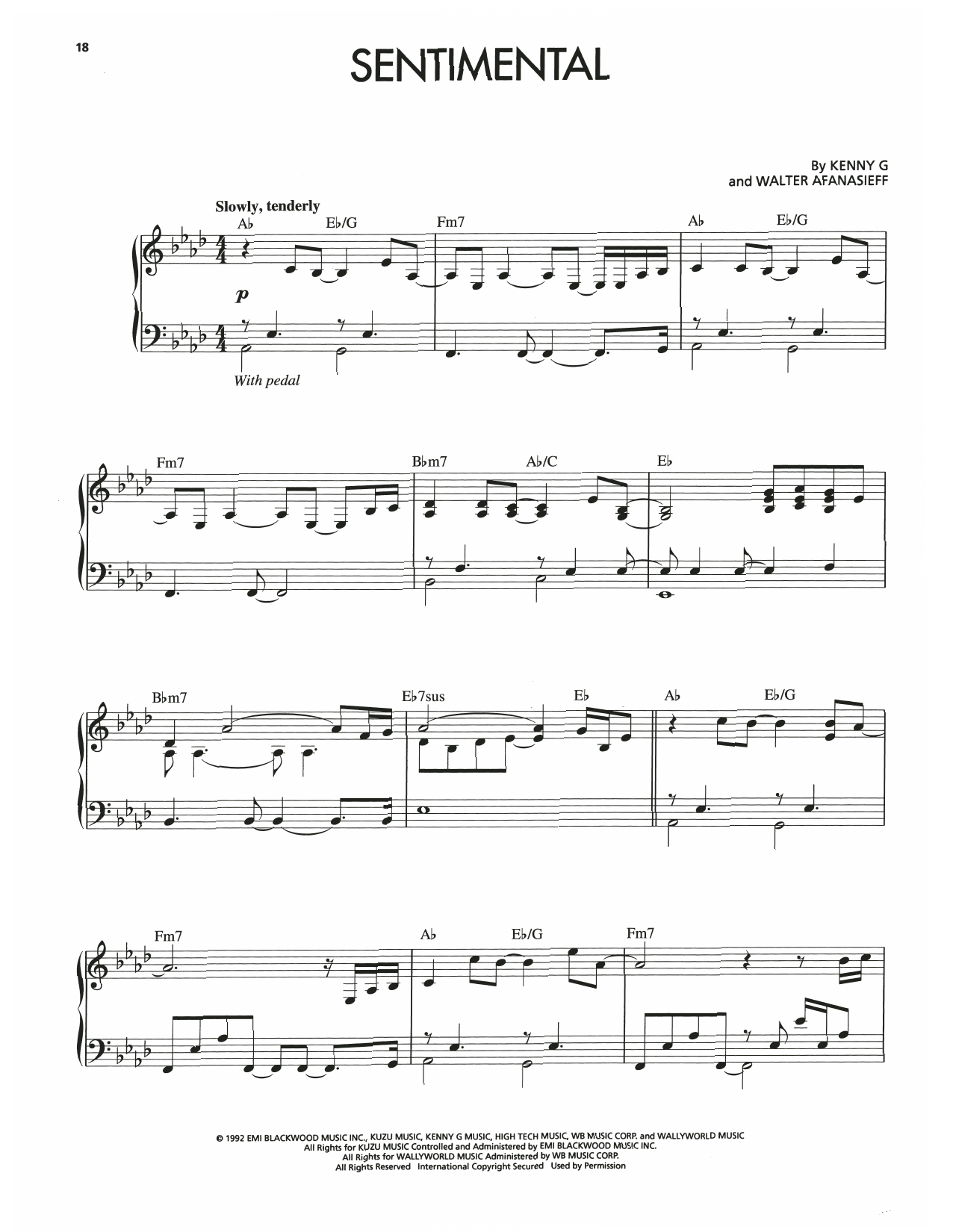Download Kenny G Sentimental Sheet Music and learn how to play Piano Solo PDF digital score in minutes