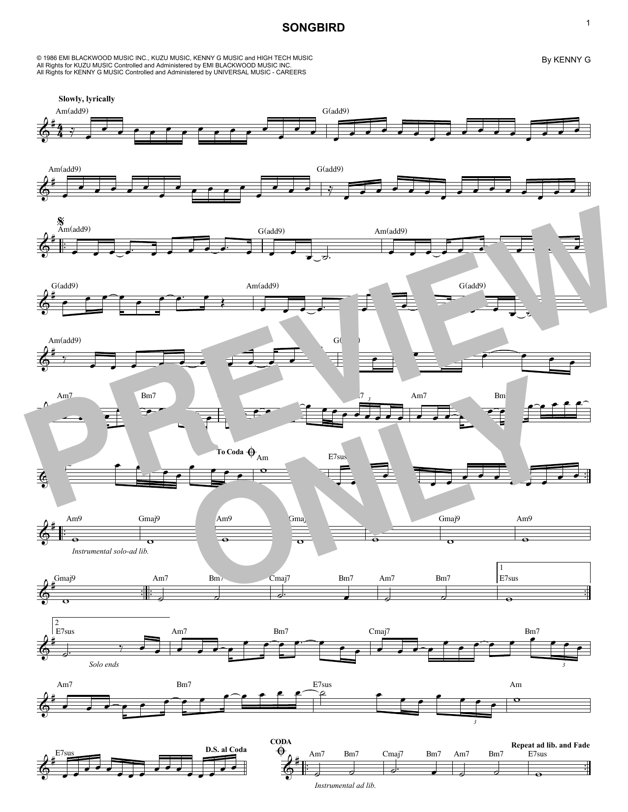 Download Kenny G Songbird Sheet Music and learn how to play Violin Solo PDF digital score in minutes