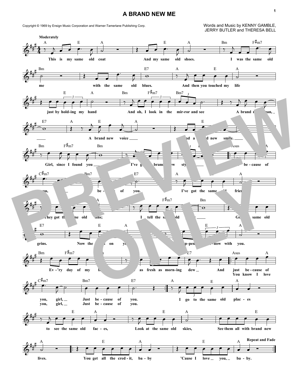 Download Kenny Gamble A Brand New Me Sheet Music and learn how to play Melody Line, Lyrics & Chords PDF digital score in minutes