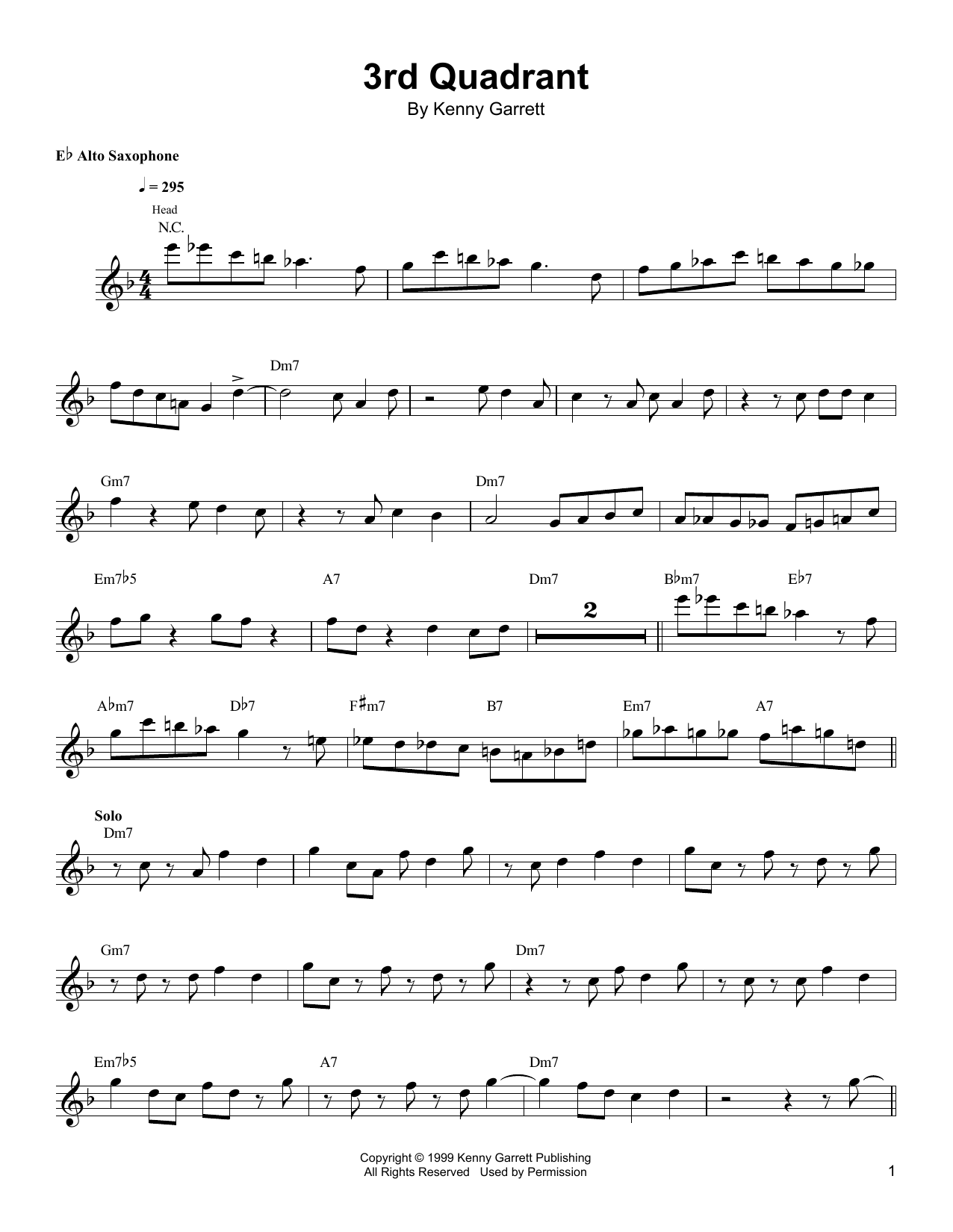 Download Kenny Garrett 3rd Quadrant Sheet Music and learn how to play Alto Sax Transcription PDF digital score in minutes
